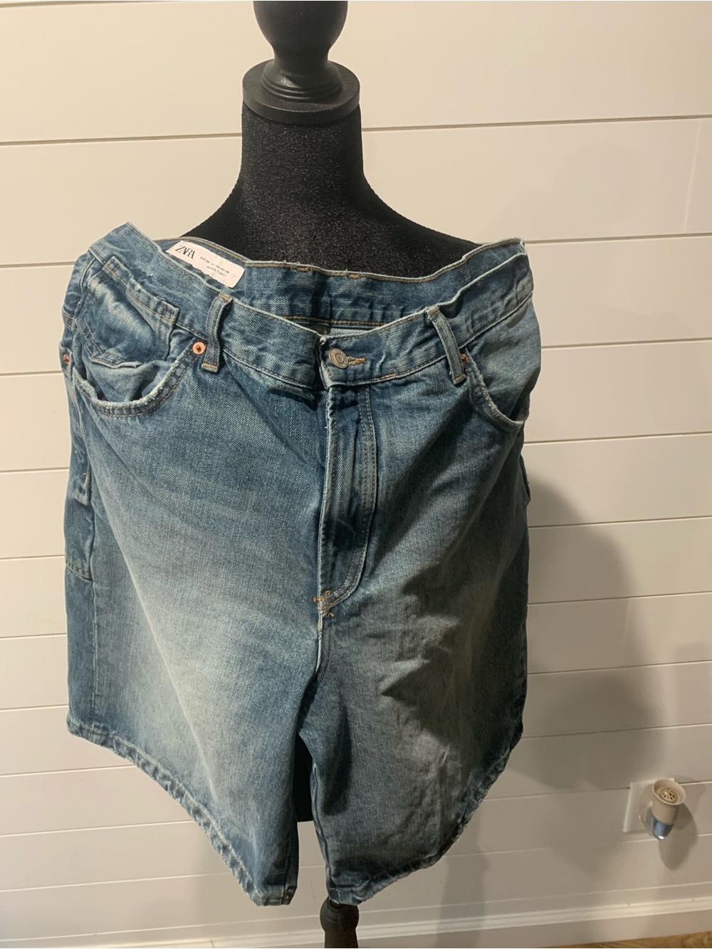 Zara Medium Blue Distressed Denim Shorts